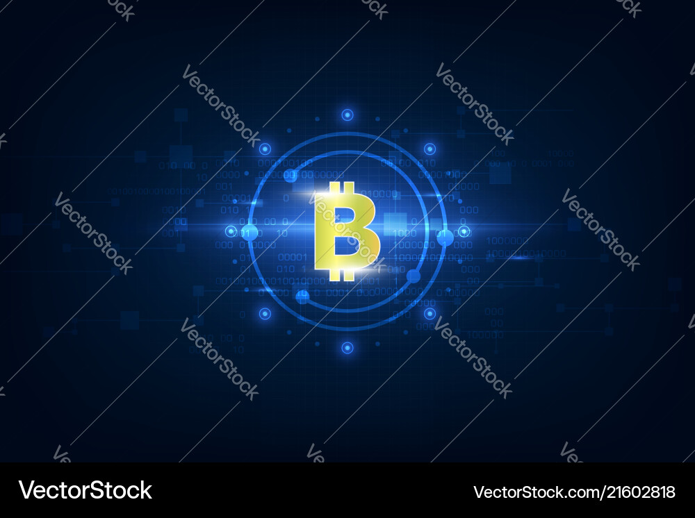 Virtual symbol of the coin bitcoin on binary code Virtual symbol of the coin bitcoin on binary code Vector Image