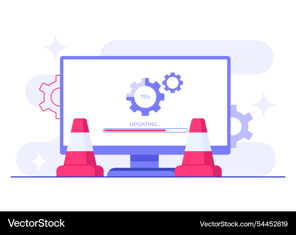 Computer with software update screen flat system Computer with software update screen flat system vector image