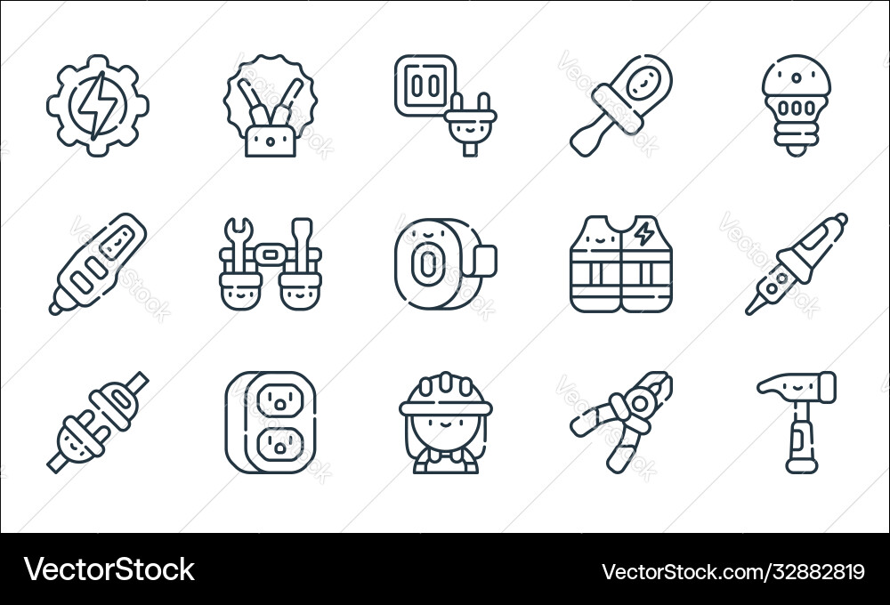 Electrician tools and line icons linear set Electrician tools and line icons linear set vector image