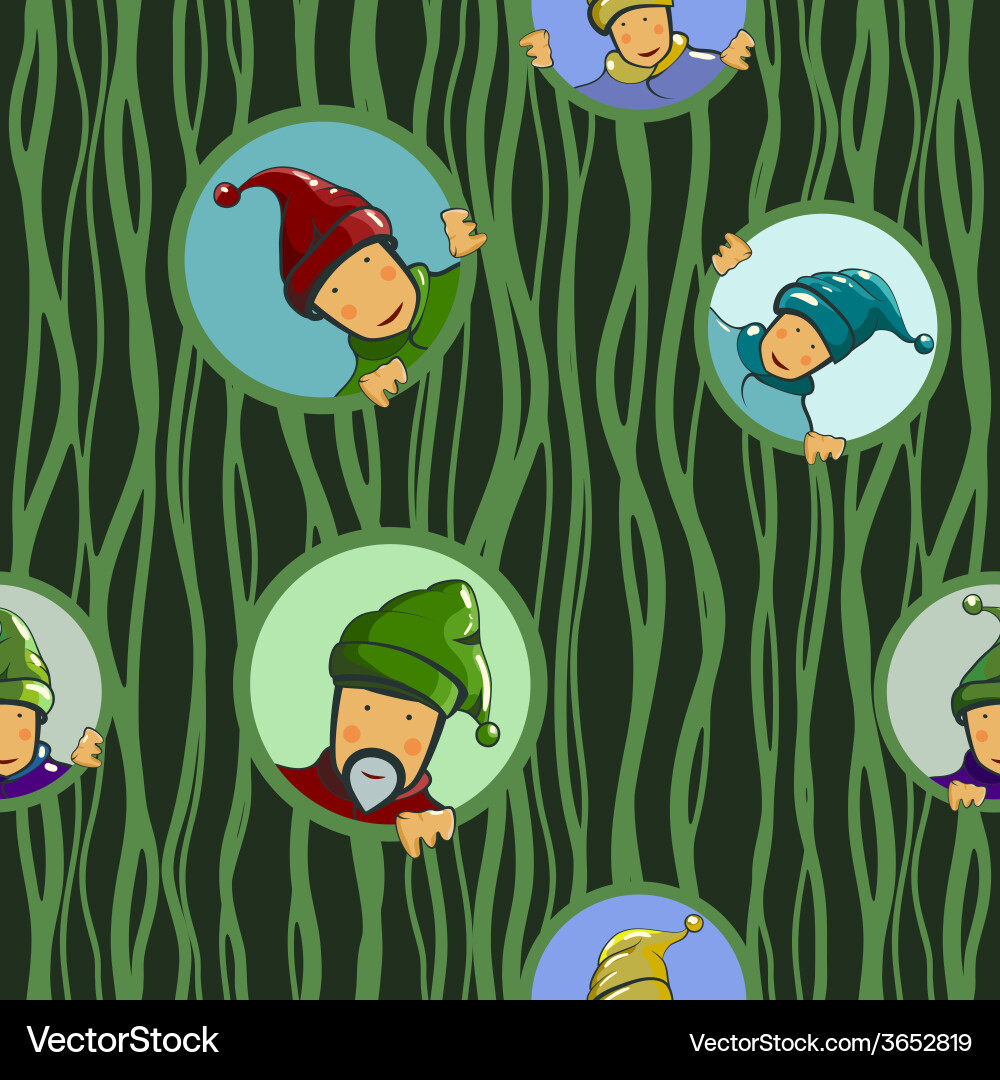 Gnomes in circles seamless pattern vector image