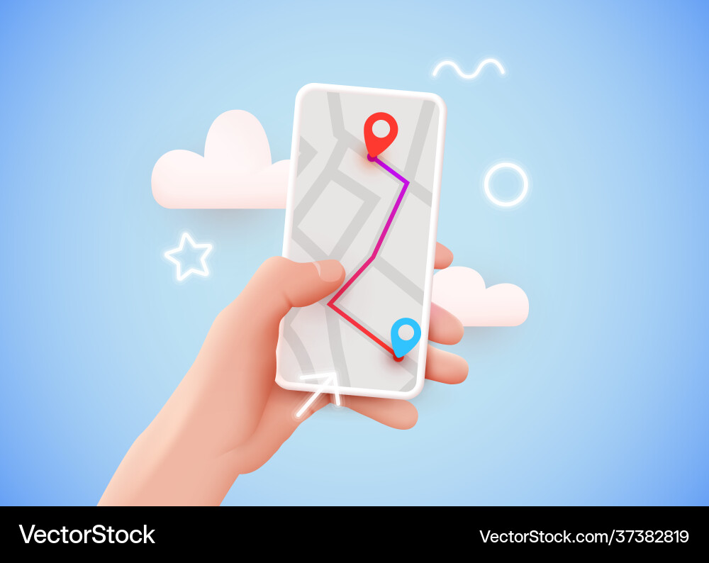 Hand holding phone with map and pointer mobile Hand holding phone with map and pointer mobile vector image