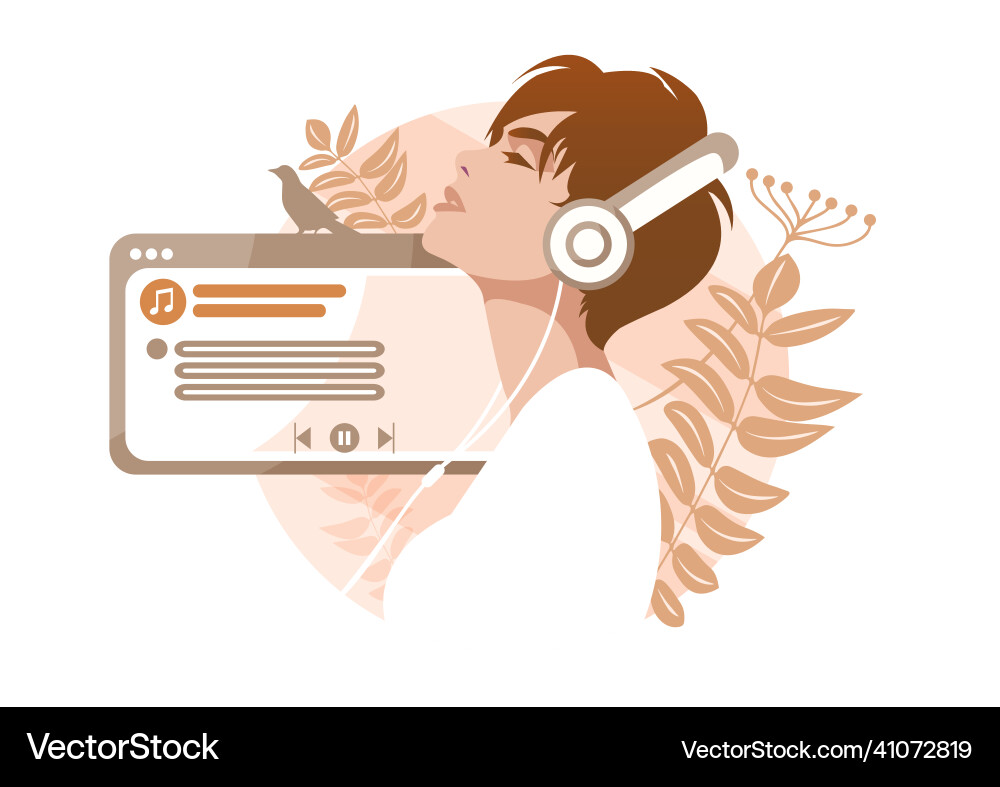 Junge Mädchen hören Klangkomposition auf Musik Junge Mädchen hören Klangkomposition auf Musik vektorbild
