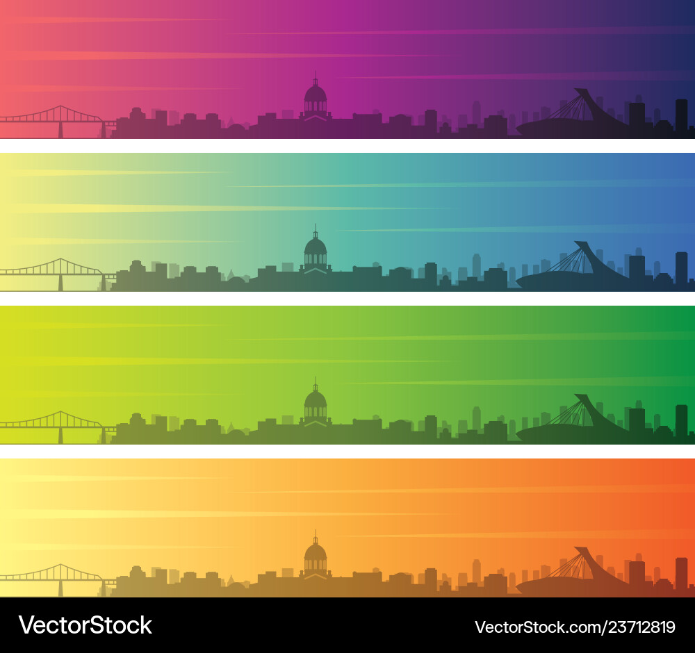 Montreal multiple color gradient skyline banner Vector Image