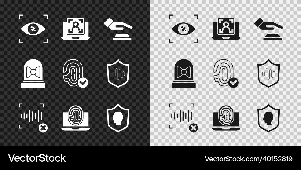 Set eye scan laptop with face recognition palm Set eye scan laptop with face recognition palm vector image
