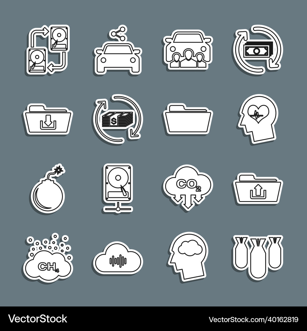 Set line aviation bombs folder upload head Set line aviation bombs folder upload head vector image