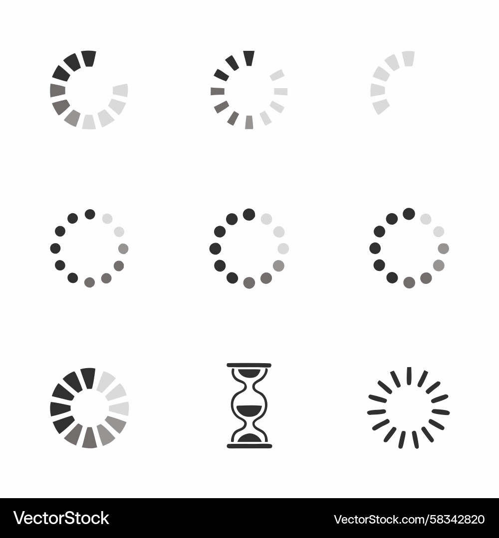 Circular Loading Icons - Grayscale Vector Image