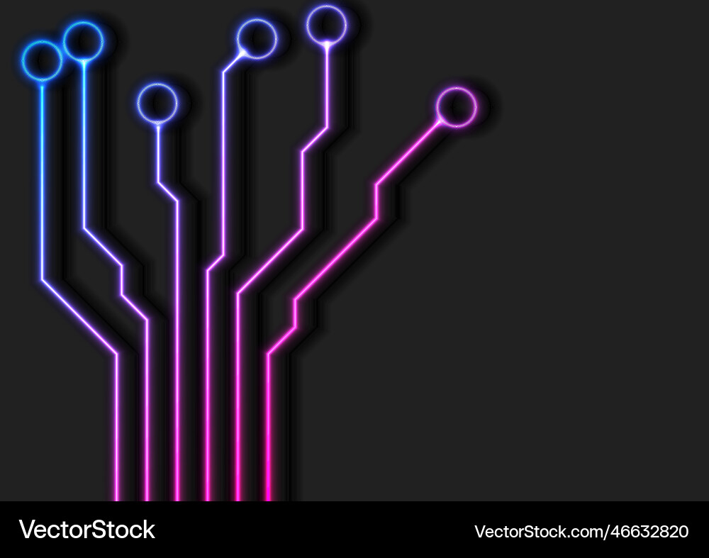 Glowing blue purple neon circuit board lines Glowing blue purple neon circuit board lines vector image