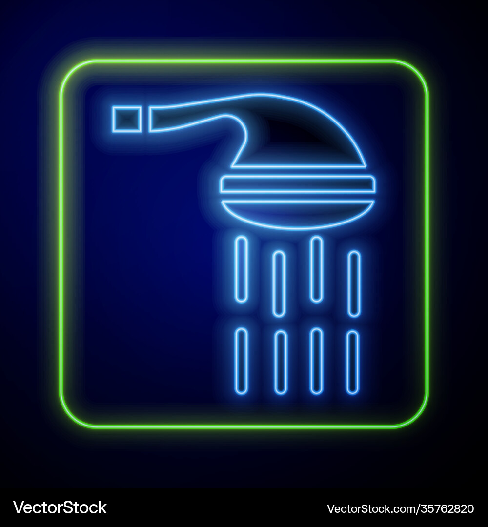 Glowing neon shower head with water drops flowing Glowing neon shower head with water drops flowing vector image