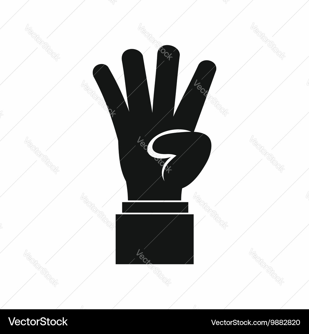 Hand showing number four icon simple style vector image