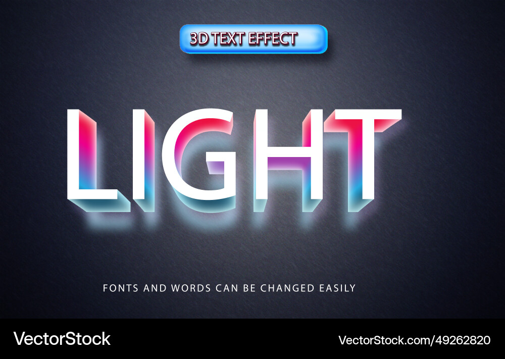 Light 3d editable text effect style vector image