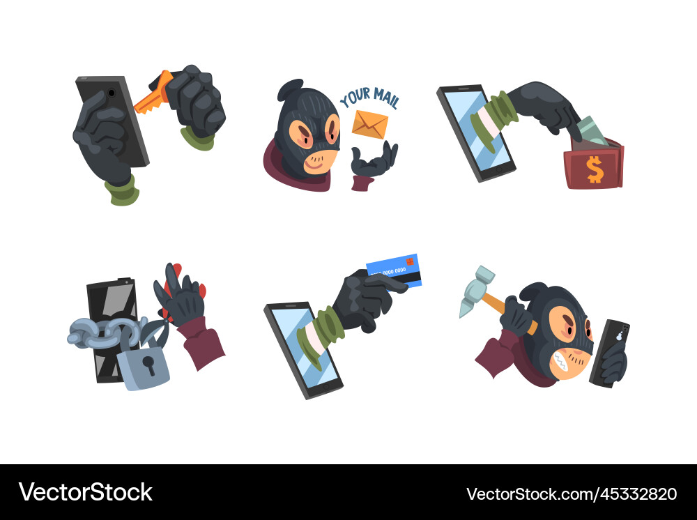 Masked hacker hacking devices for stealing data Masked hacker hacking devices for stealing data vector image