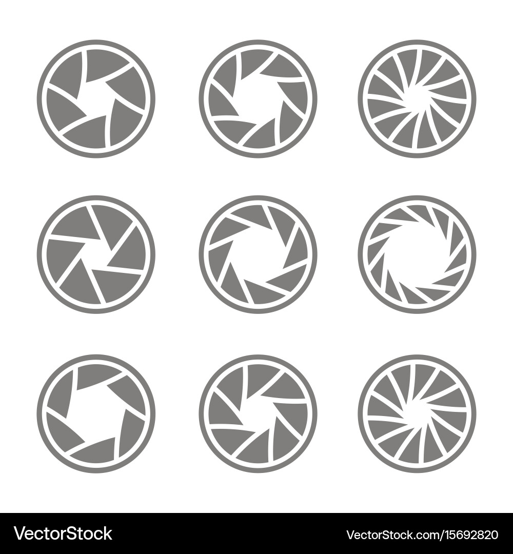 Monochrome icons with camera shutter symbols vector image