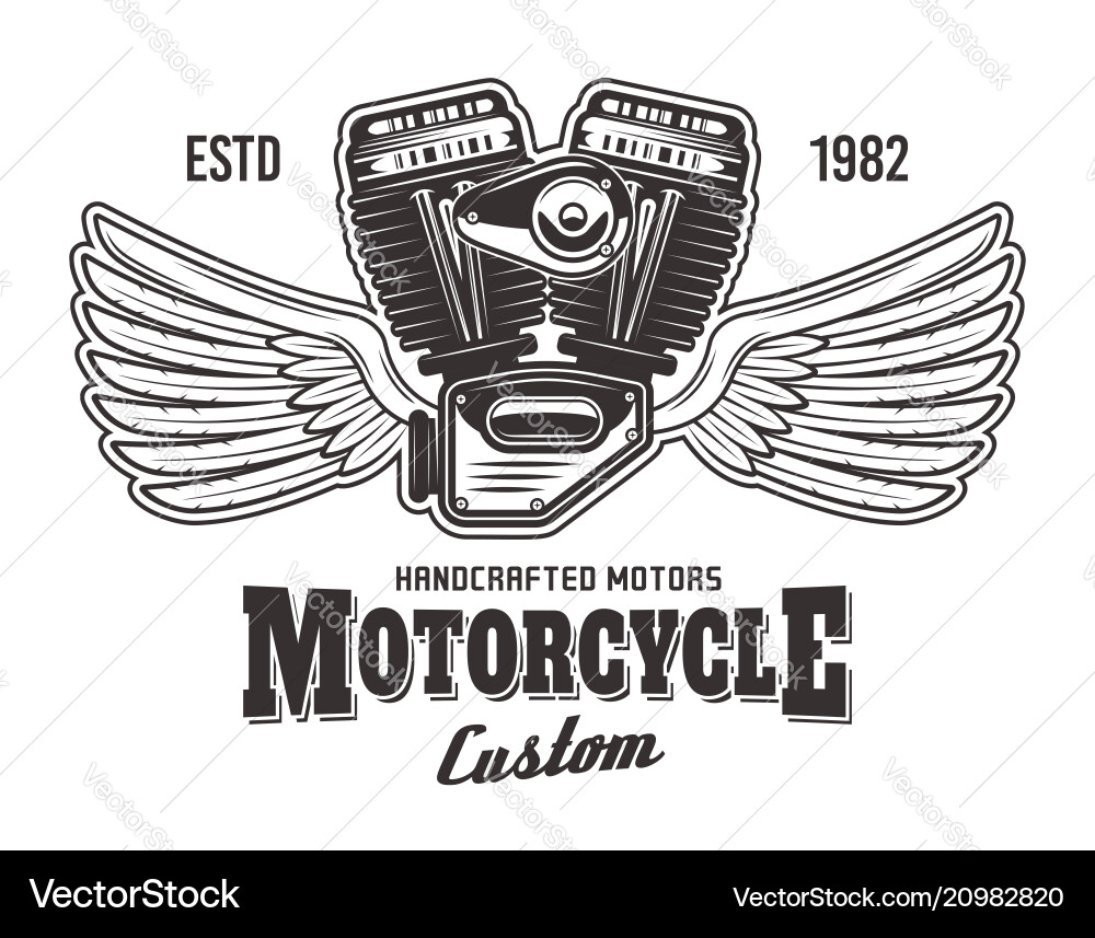 Motorradmotor mit Flügeln und Mustertext Motorradmotor mit Flügeln und Mustertext vektorbild