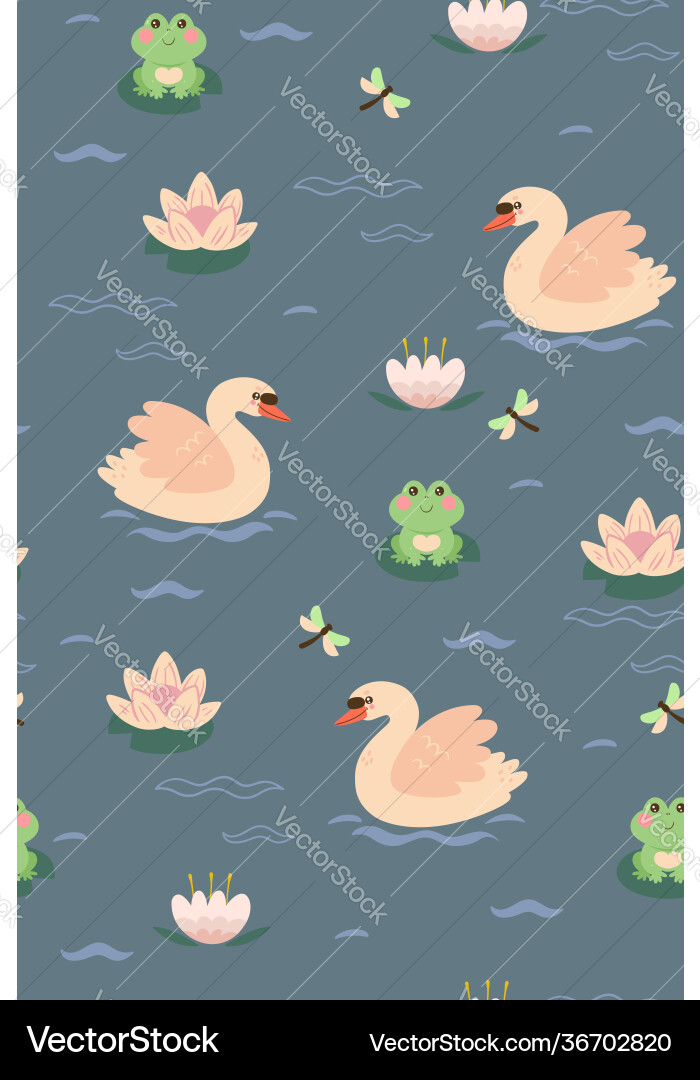 Seamless pattern with swans and frogs on lake Seamless pattern with swans and frogs on lake vector image
