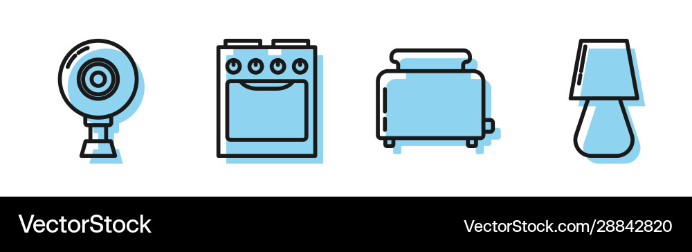 Set line toaster with toasts web camera oven Set line toaster with toasts web camera oven vector image