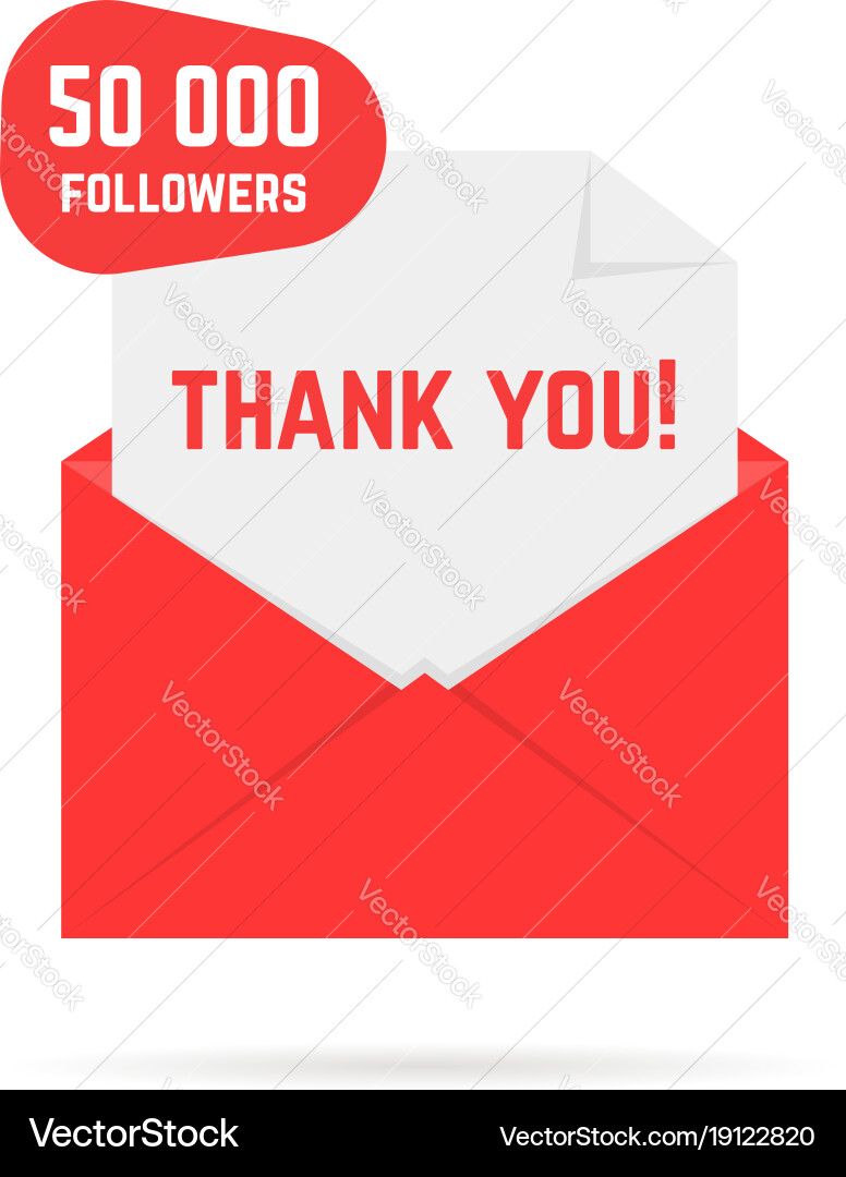 Vielen Dank für 50000 Follower Text in rotem Brief Vektorbild