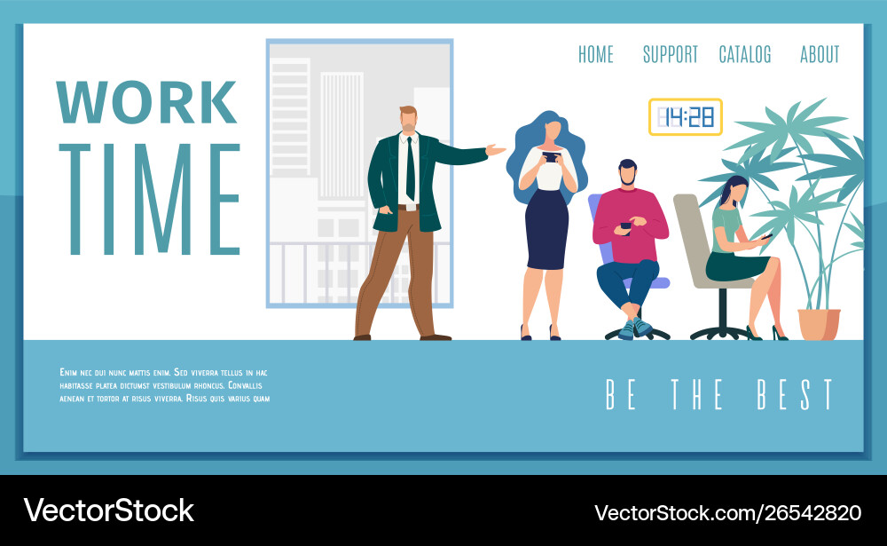Working time efficiency flat web banner vector image