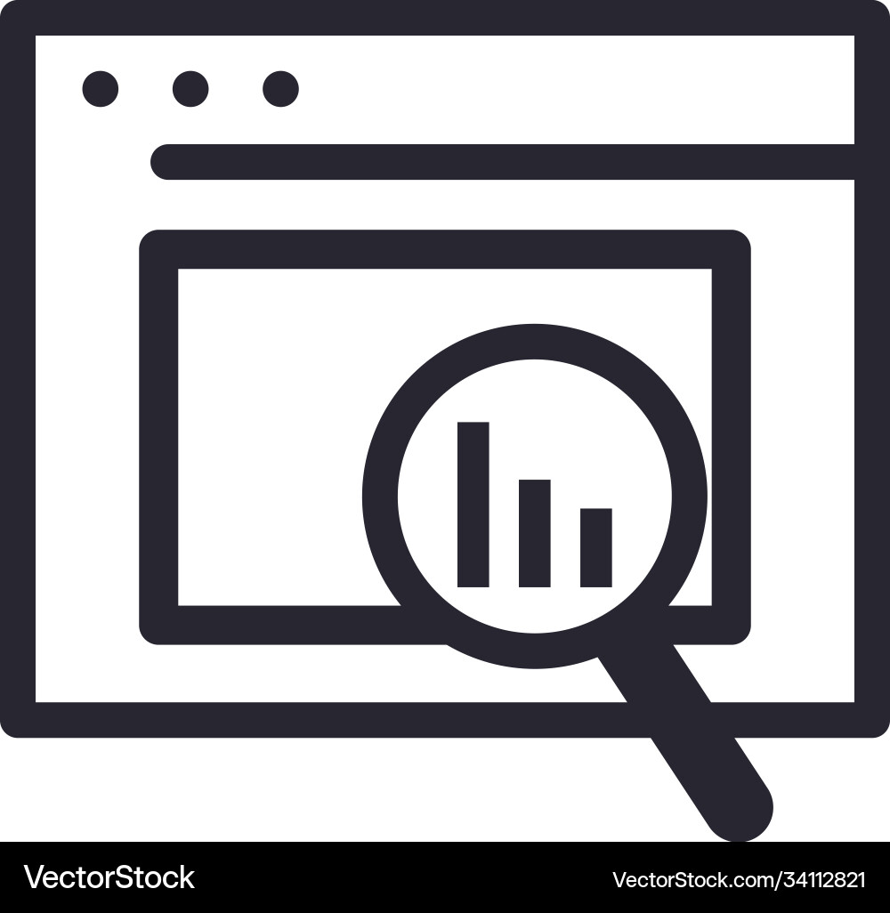Bars chart in lupe and website line style icon vector image