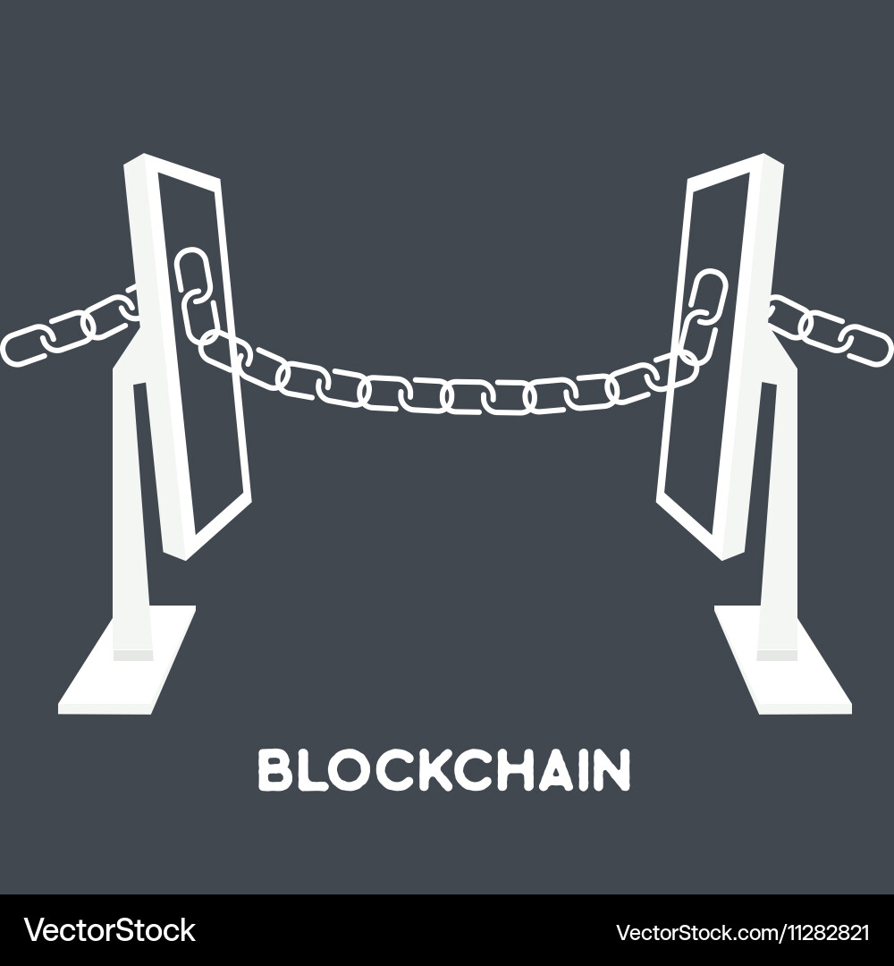 Blockchain computer screen chain Vector Image