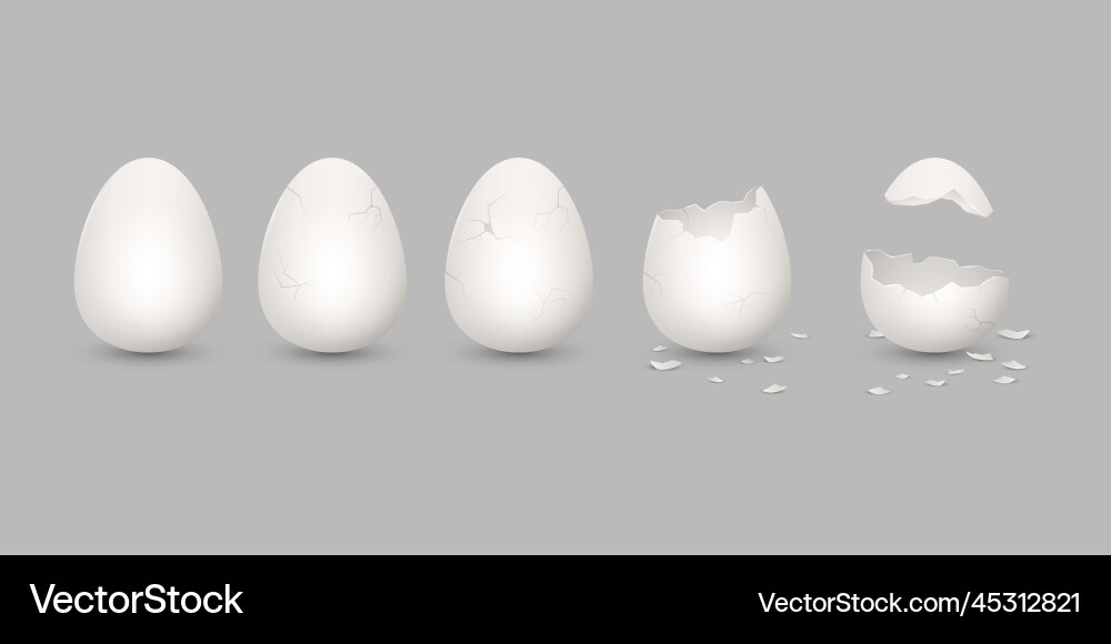 Broken easter egg white 3d shell break or open Broken easter egg white 3d shell break or open vector image