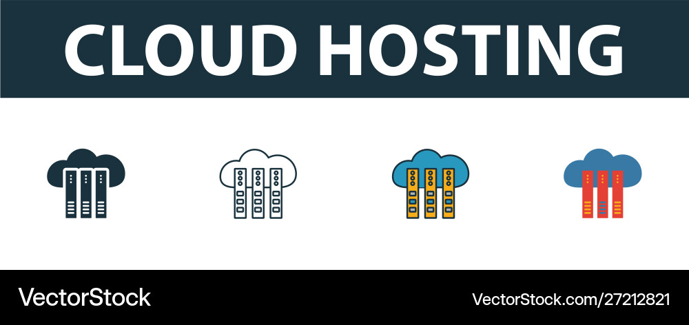 Cloud hosting icon set four simple symbols Cloud hosting icon set four simple symbols vector image