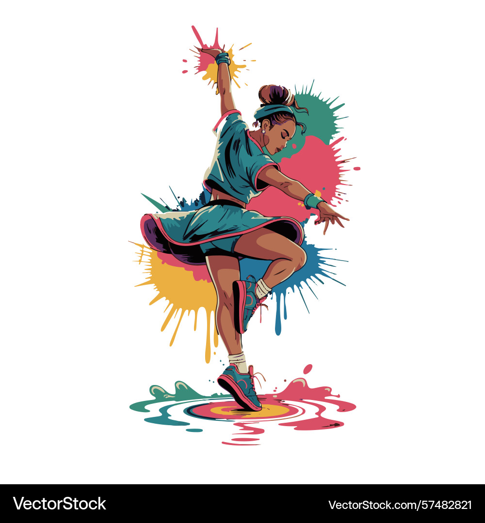 Dynamic dance pose with colorful splash background Dynamic dance pose with colorful splash background Vector Image