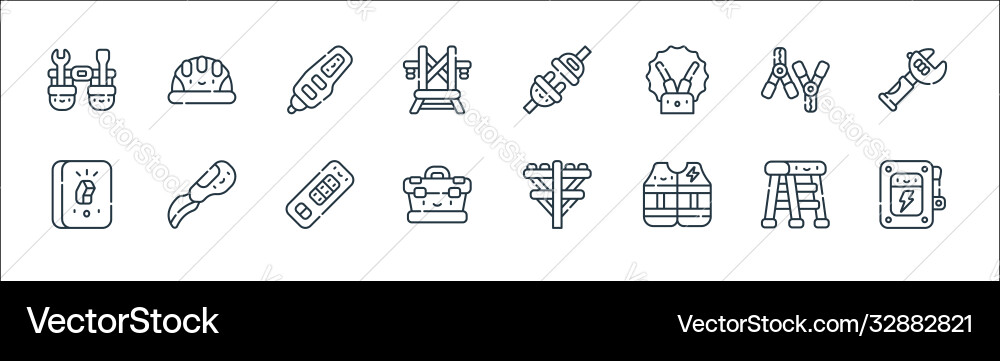 Electrician tools and line icons linear set Electrician tools and line icons linear set vector image