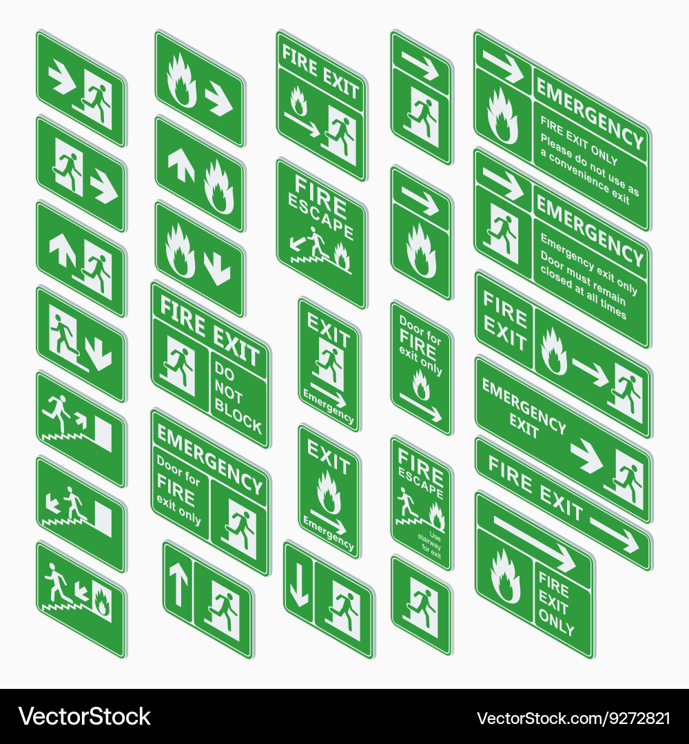 Exit isometric sign set isolated Exit isometric sign set isolated vector image