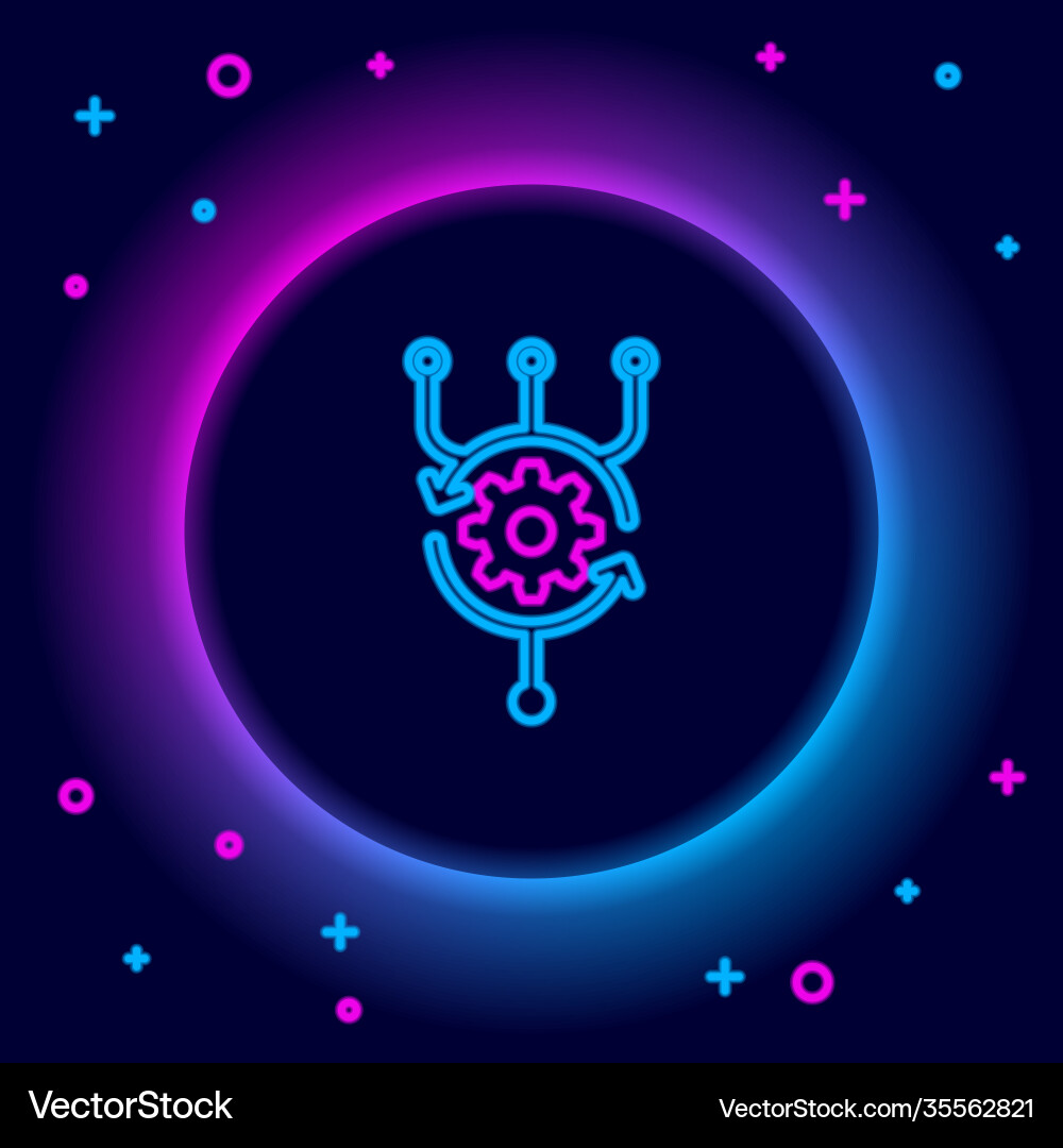 Glowing neon line algorithm icon isolated on black Glowing neon line algorithm icon isolated on black vector image