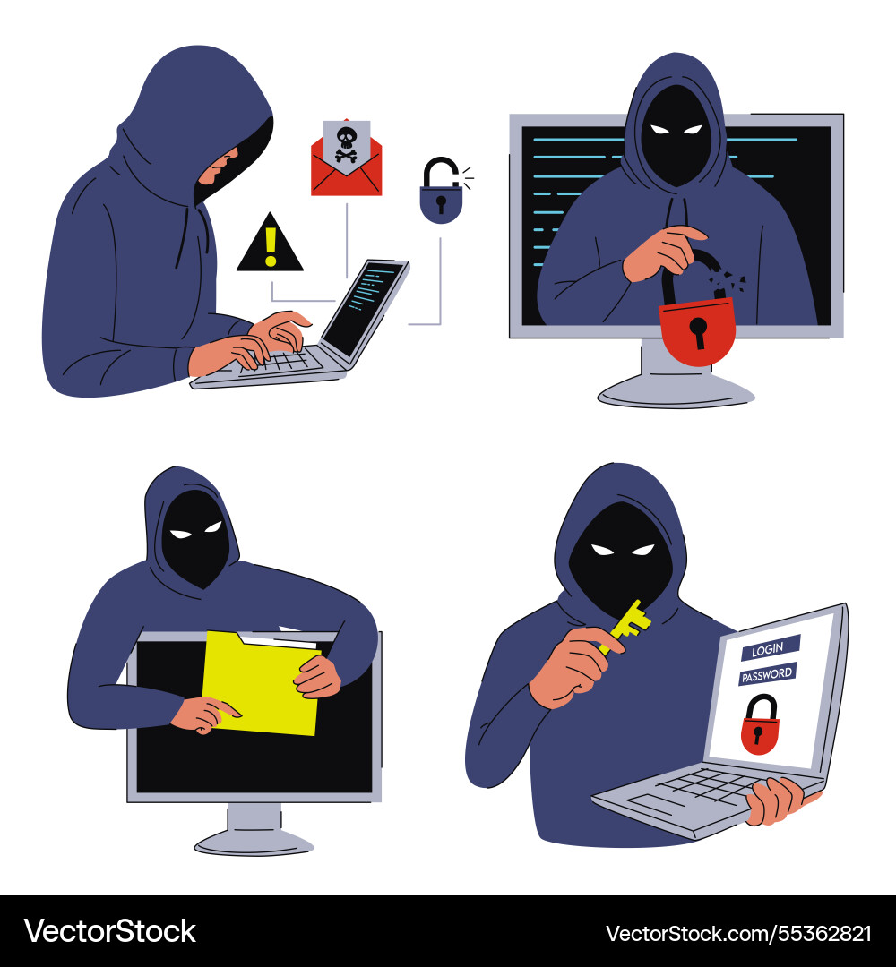 Hacker stealing personal data set isolated Hacker stealing personal data set isolated vector image