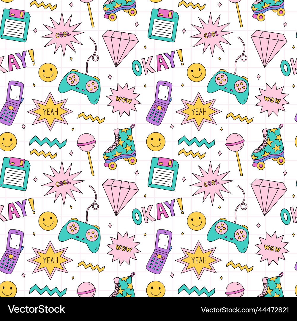 Seamless pattern with items from the nineties Seamless pattern with items from the nineties vector image