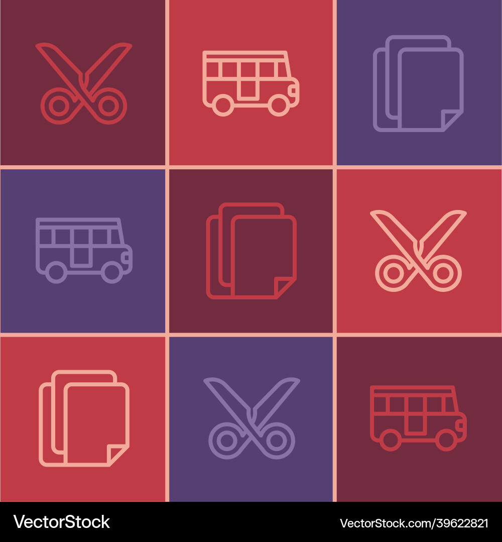 Set line scissors file document and school bus Set line scissors file document and school bus vector image