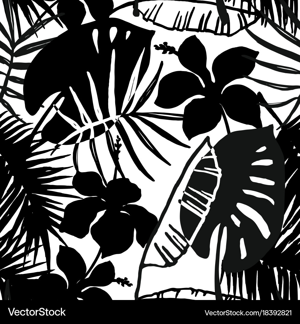 Tropical Leaf Pattern - Seamless Vector Image