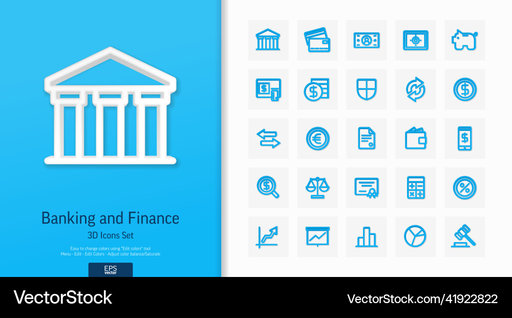 3d realistic style icons set with banking 3d realistic style icons set with banking vector image