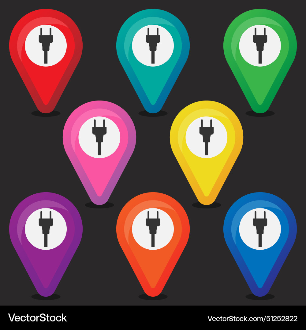 Collection of location pointers with plug sign vector image