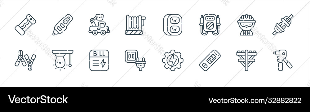 Electrician tools and line icons linear set Electrician tools and line icons linear set vector image