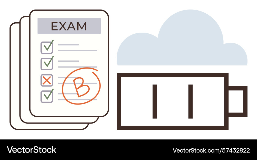 Exam results with battery indicator reflecting low Exam results with battery indicator reflecting low Vector Image