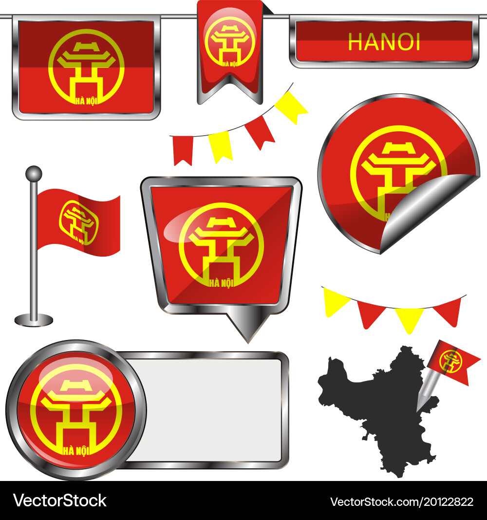 Glossy icons with flag of hanoi vector image