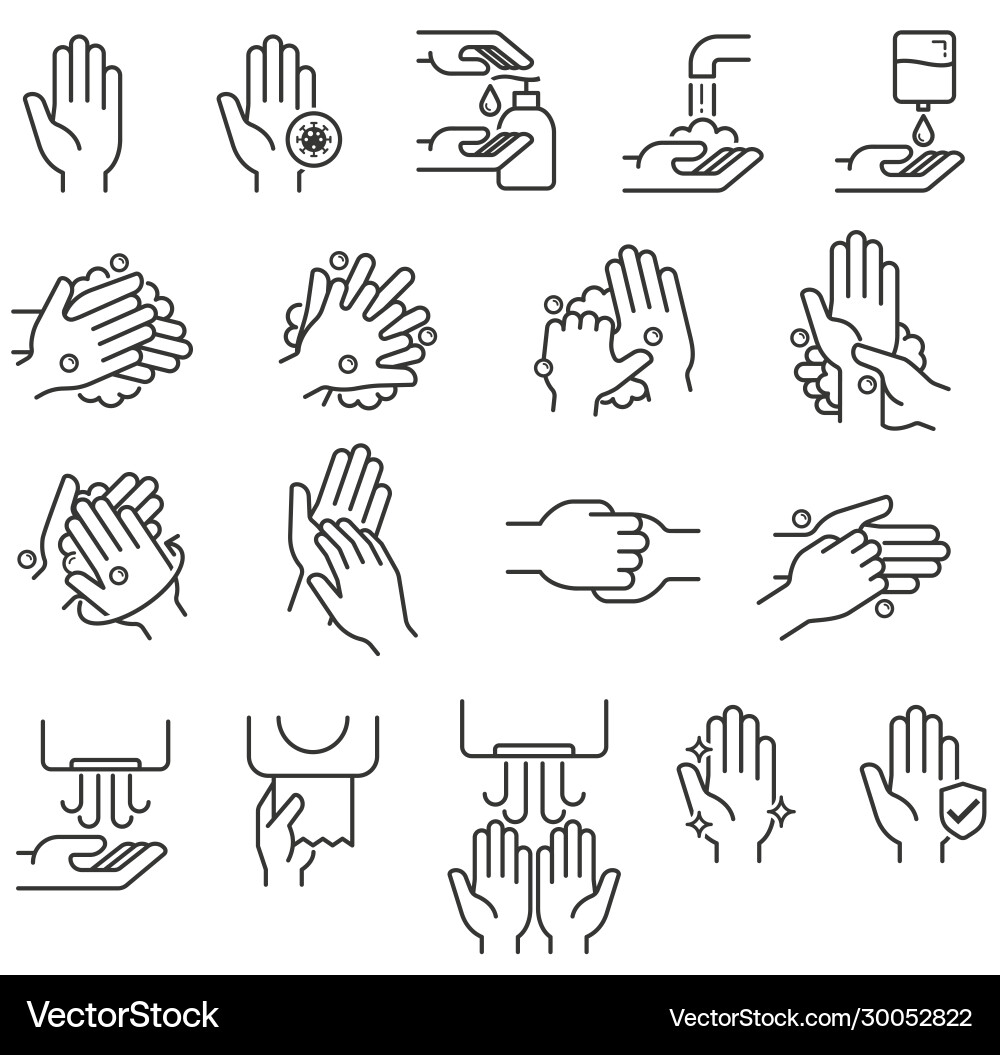 Hand washing steps icons Hand washing steps icons vector image