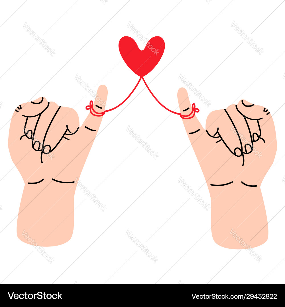 Hands making promise with red thread Hands making promise with red thread vector image