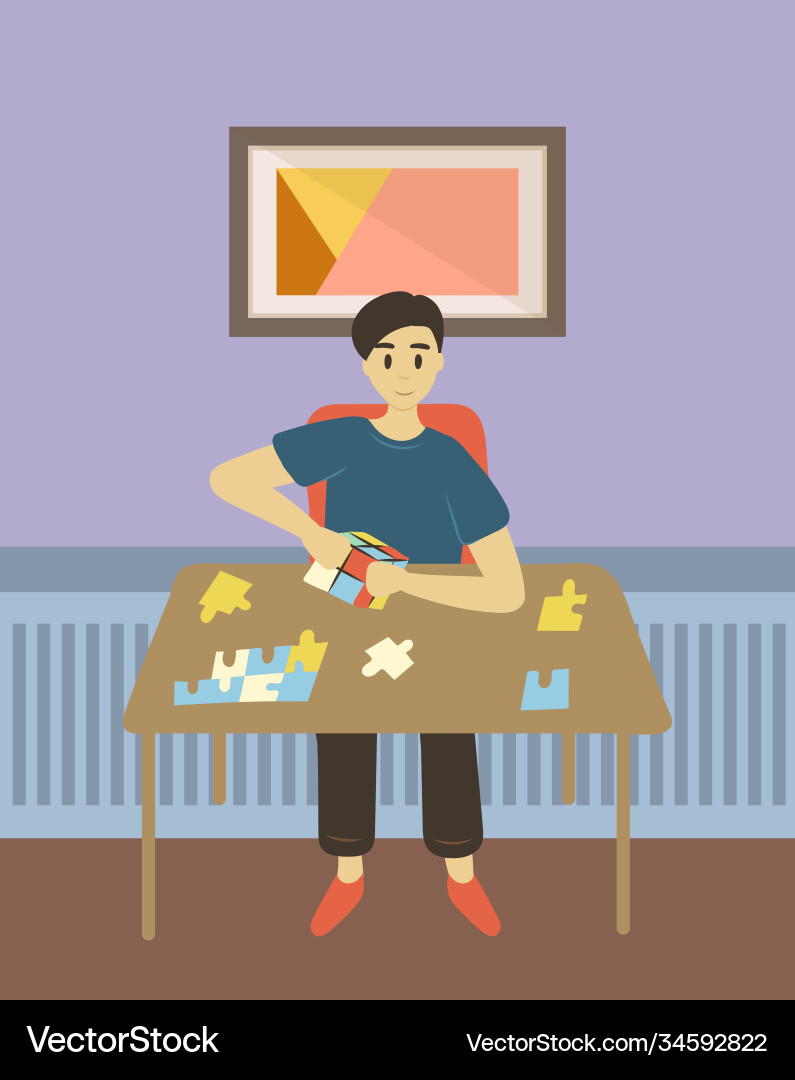 Man solving problems and puzzles hobmale Vector Image