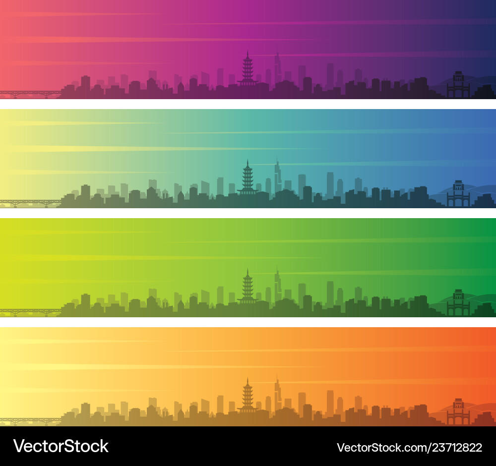 Nanjing multiple color gradient skyline banner Vector Image