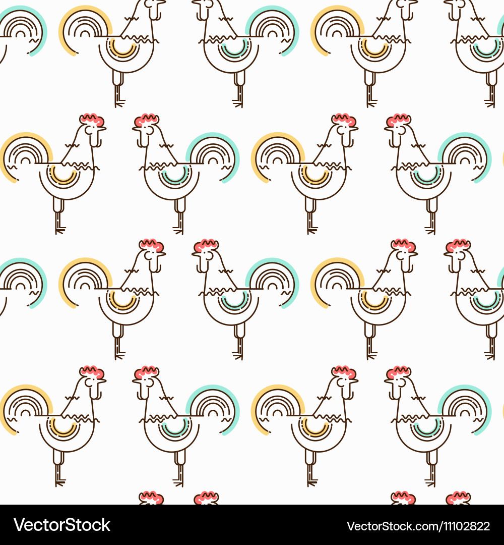 Seamless pattern with roosters in linear style vector image