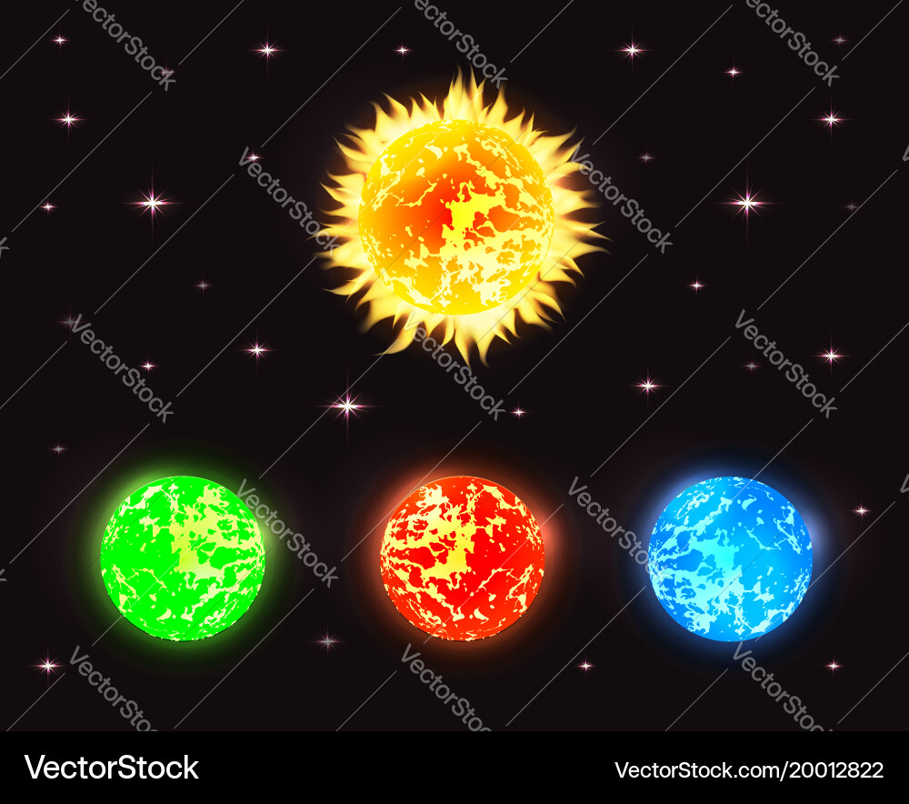 Set of planets in outer space with stars elements vector image