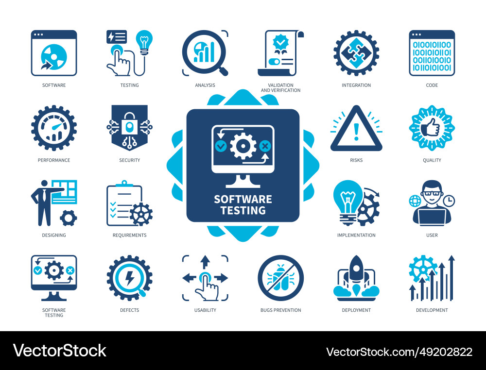 Software testing solid icon set Software testing solid icon set vector image