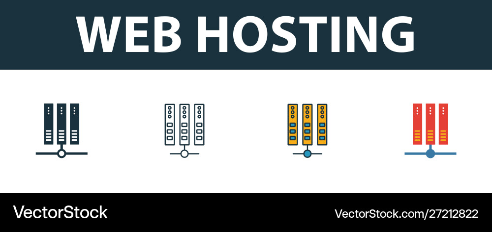 Web hosting icon set four simple symbols Web hosting icon set four simple symbols vector image