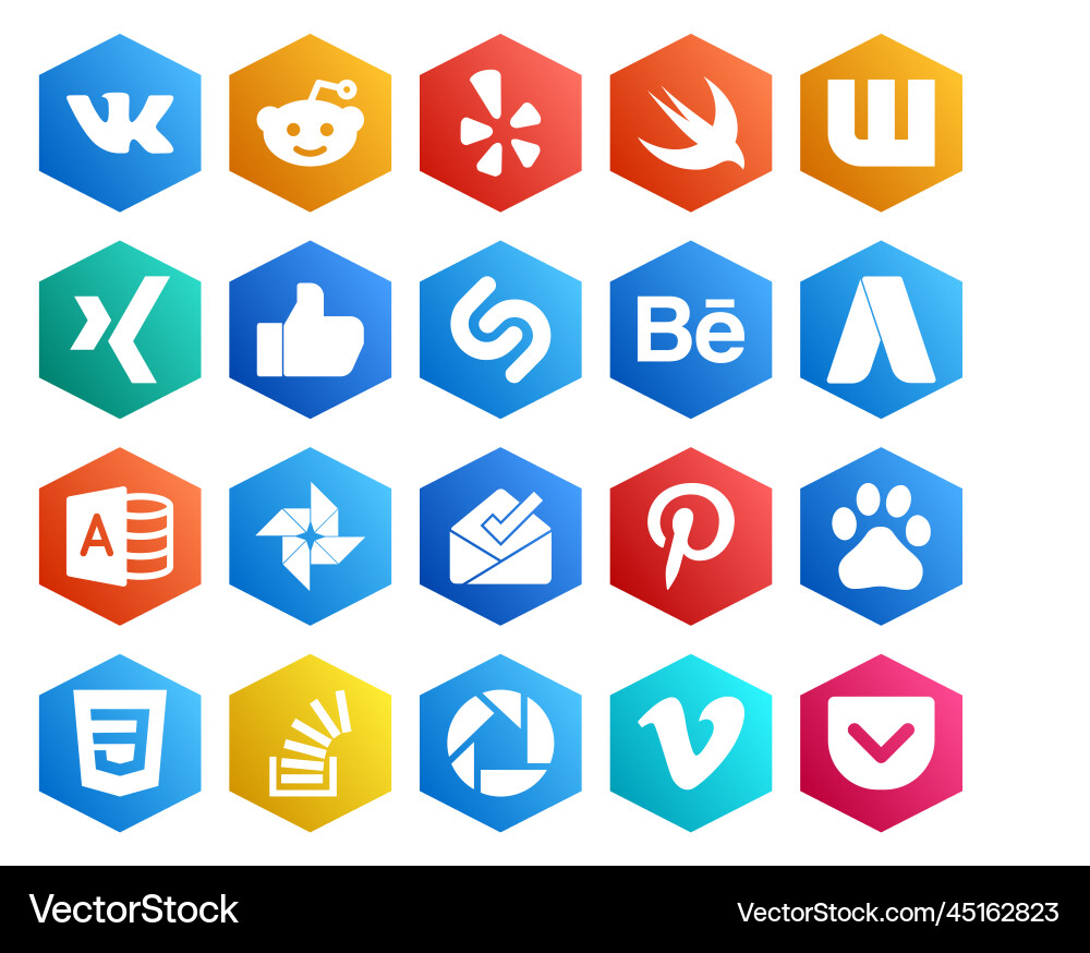 20 social media icon pack including question css Vector Image