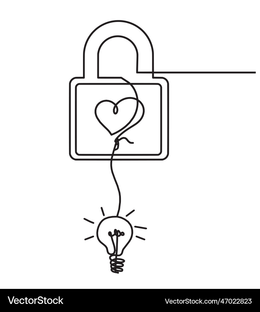Abstract heart-lock with light bulb as continuous Abstract heart-lock with light bulb as continuous vector image
