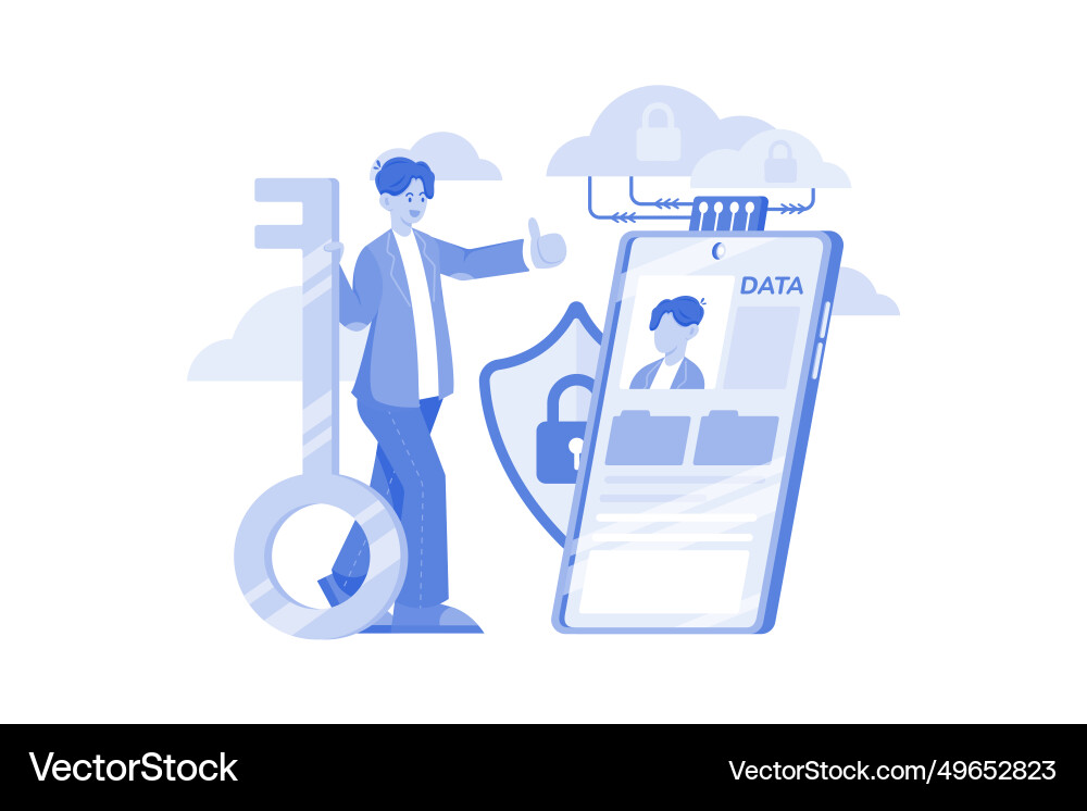 Cloud data security concept on white background Cloud data security concept on white background Vector Image