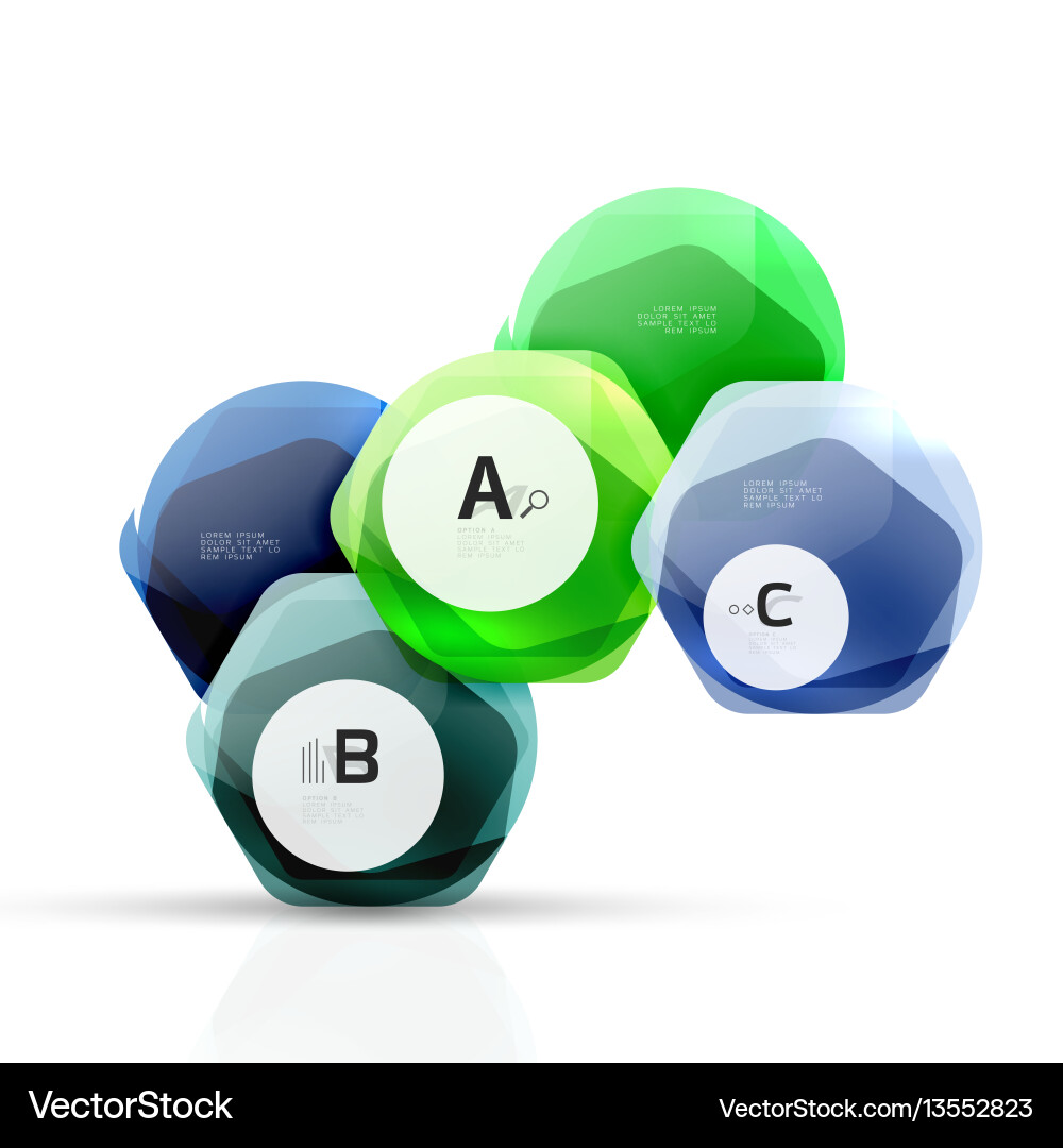 Glass glossy shiny hexagon web elements Glass glossy shiny hexagon web elements Vector Image
